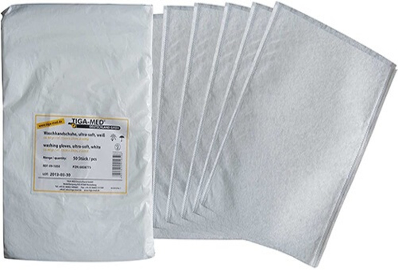 TIGA-MED Einmal Waschhandschuhe ultrasoft, 50 Stück, weiß