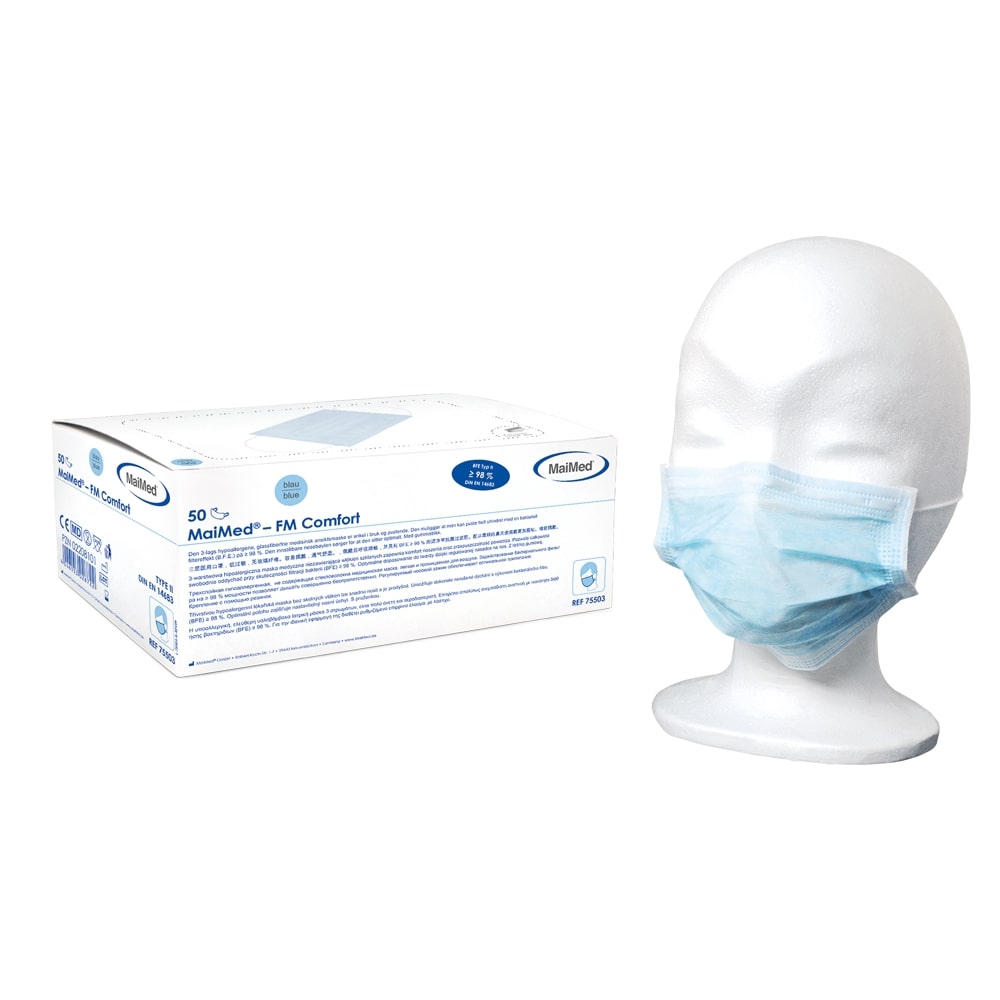 MaiMed FM Comfort, Medizinische Schutzmasken, 3-lagig - blau