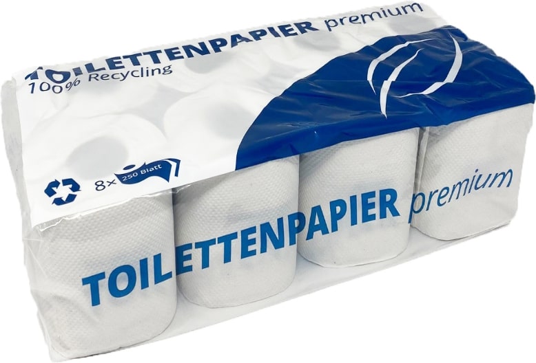Toilettenpapier, 2-lg. 8 x 250 Bl. Recycling, Weiße 65