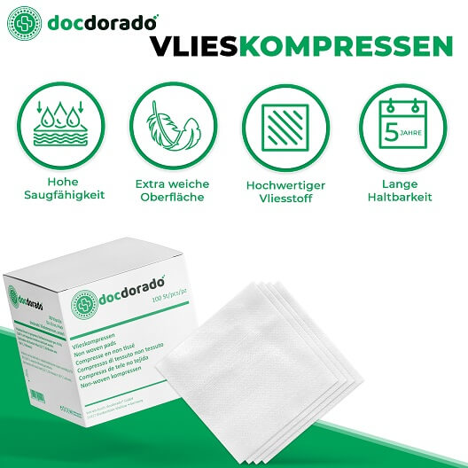 docdorado Vlieskompressen, unsteril, 4-fach